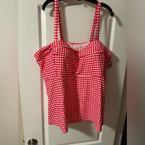 NWT 5X Penningtons Penn PLUS SIZE SWIM TOP BATHING SUIT Red White GINGHAM